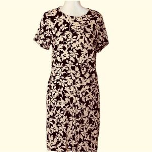 J. Jill Dark Brown Ivory Floral Pima Cotton Blend Pockets Button Detail Dress